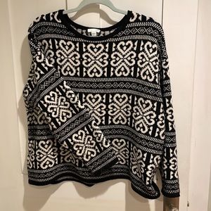 J. Jill Black & White Apres Ski Wool Sweater